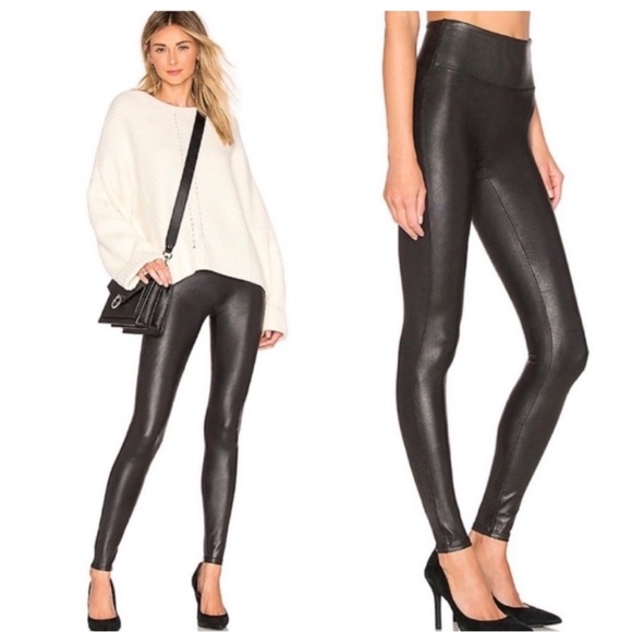 SPANX Pants - Spanx Faux Leather Moto Leggings Black Shaping Athleisure EUC